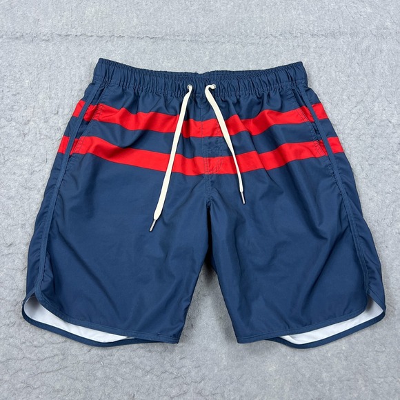 Fair Harbor Board Shorts Men's Medium Swim Trunks Blue Striped 8" Lined Stretch - Picture 1 of 13